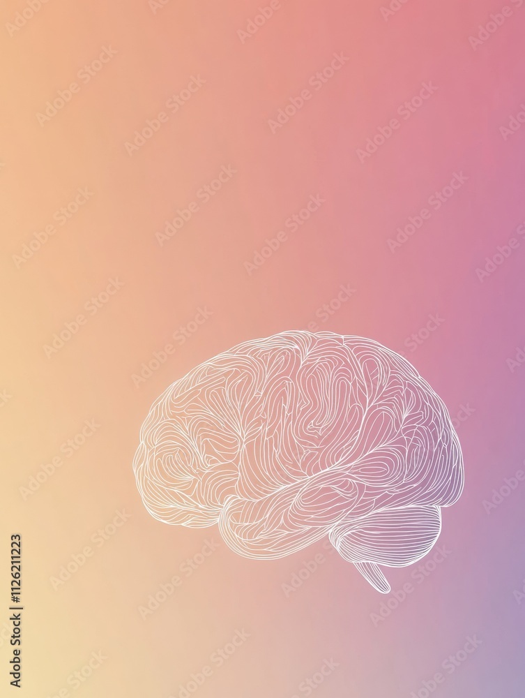 Poster this doodle features a human brain designed with thin white lines set against a soft gradient backgr