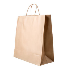 Brown paper shopping bag, transparent or white isolate background