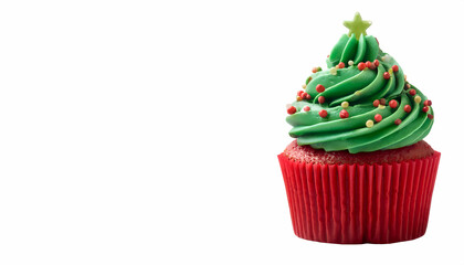 Christmas Tree Cupcake  Festive Holiday Dessert  Red Velvet  Green Frosting  Sprinkles  Sw