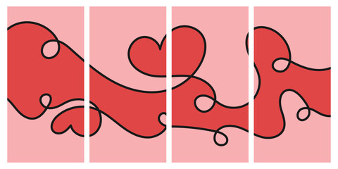 Abstract Valentine Heart Swirls on Pink Panels