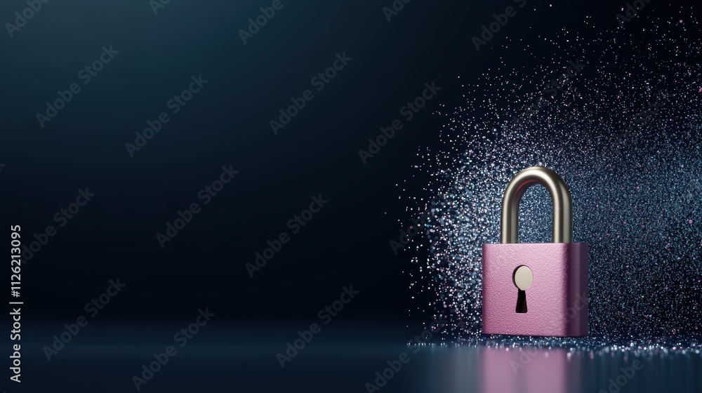 Poster a graphical representation of a digital security key unlocking a padlock icon, symbolizing access gr