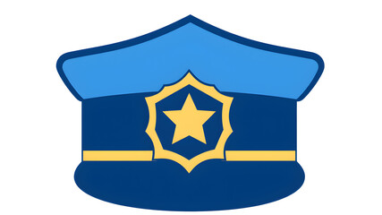 Police Officer Cap: A navy blue police officer cap icon with a badge in the center. Generative AI