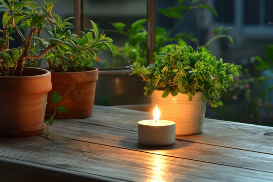 Always loved and remembered. A cozy setup with plants, a candle, and a cherished photo.