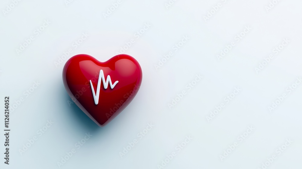 Poster heart with a white line on it that says ecg. the heart is red and placed on a white background