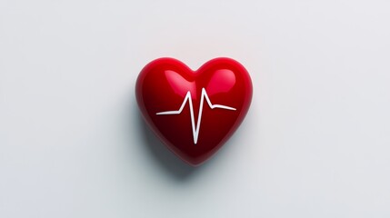 Obraz premium Red heart with a white line on it. The heart is surrounded by a white background. The heart is a symbol of love and affection. The white line on the heart represents the pulse