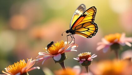 Obraz premium Butterflies feed on nectar, but also help plants reproduce by carrying pollen from flower to flower.