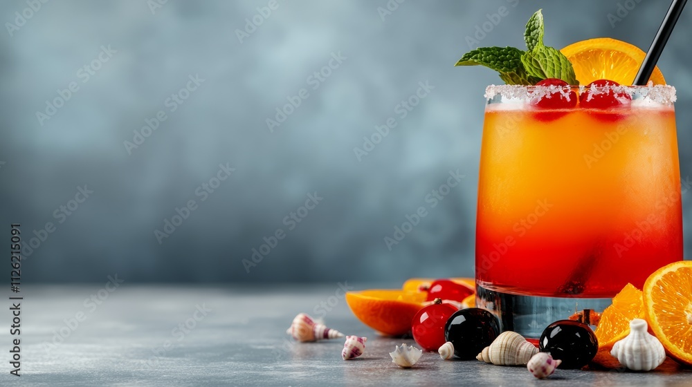 Poster glass of orange juice with a straw in it is on a table with a bunch of oranges