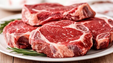 Variety of raw beef meat Prime steaks for grilling with seasoning