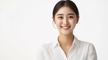 Portrait of a Smiling Young Woman in White Shirt