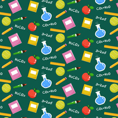 School pattern design. Pattern with school supplies in simple flat style.