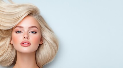 Naklejka premium Blonde woman with long hair and a pink lip