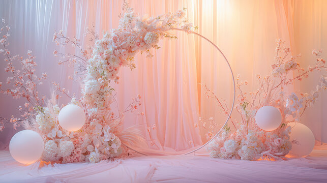 Dreamy Wedding Backdrop with Circular Floral Decoration