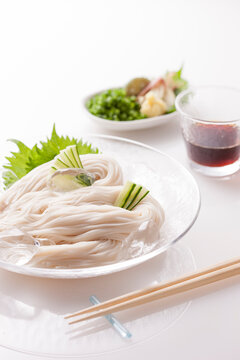Somen noodle on a white table