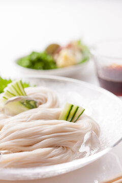 Somen noodle on a white table