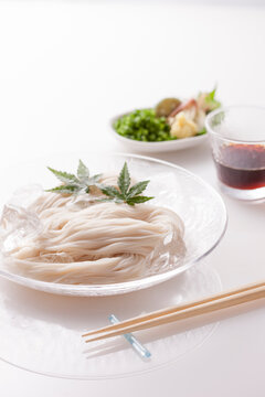 Somen noodle on a white table