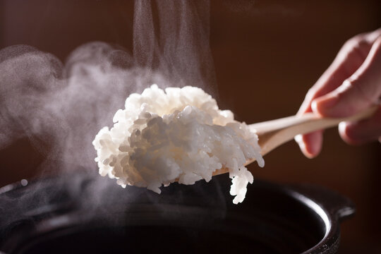 Freshly cooked rice served