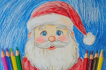 Foto von einer Zeichnung mit Buntstiften vom Weihnachtsmann 