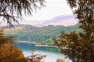 lake and forest in autumn in the scottish highlands