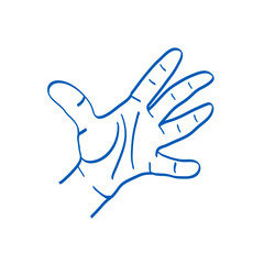 Kids hand gesture sketch. Counting with fingers. Five or hello sign. Palm. Index, middle, ring, little fingers and thumb