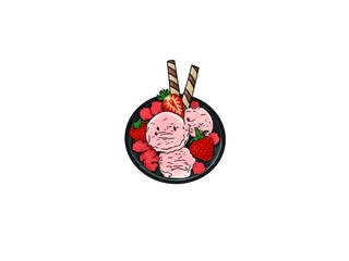 hand drawn illustration of Strawberry Ice Cream Delight