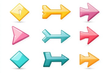 Collection of colorful arrow shapes in various designs suitable for graphic projects and presentations