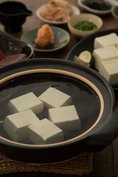 Kyoto-style boiled tofu with grated momiji ( Daikon Radish and Chili Peppers Grated Together)