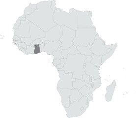 Detailed national location map of GHANA within the great continent of Africa