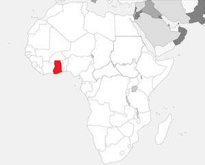 Detailed national location map of GHANA within the great continent of Africa