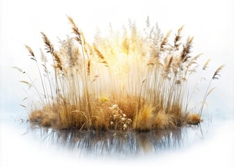 Obraz premium Double Exposure Photography: Dry Withered Grass on White, Clipping Path, Stock Photo, Nature Texture, Autumn Background