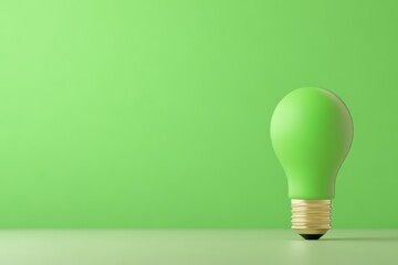 A green light bulb stands on a simple, vibrant green background, symbolizing eco-friendliness and innovative ideas.