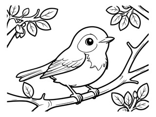 Adorable Little Bird on Branch Coloring Page