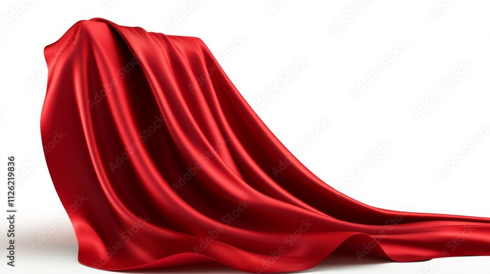 Poster red cloth is draped over a white background. the cloth is long and flowing, creating a sense of move