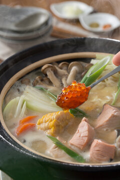 Hokkaido-style Ishikari nabe with salmon roe