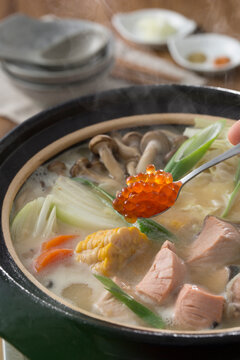 Hokkaido-style Ishikari nabe with salmon roe