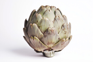Fototapeta premium Selective focus artichoke blossom isolated on white background, Close up shot fresh artichoke on white.