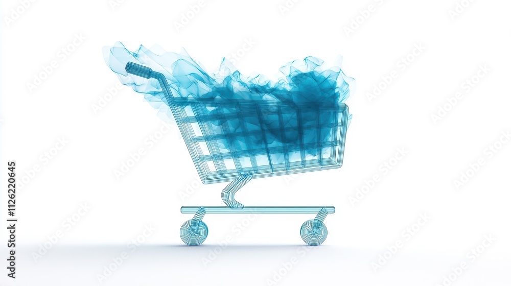 Poster a wireframe shopping cart icon with a transparent background, offering a clean and lightweight visua
