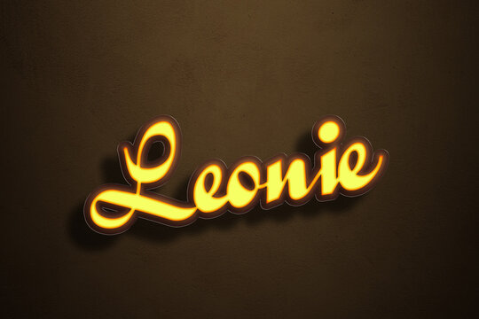 Yellow Neon Light Text Effect of Afrikaans name Leonie on Golden background.