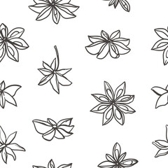 Hand drawn star anise seamless pattern. Simple spices design for culinary, botanical or holiday designs, highlighting spice, flavor and natural beauty, desserts, pastries