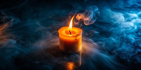 Drone Shot: Lighted Candle Flame, Dark Background, Aerial View, Night Photography, Mysterious, Ember Glow, Candlelight, Black Background,  Close-up, Low Light, Dramatic Lighting,  Intriguing Image