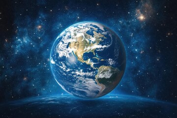 Obraz premium Beautiful depiction of Earth from space showcasing continents and ocean details against a starry backdrop