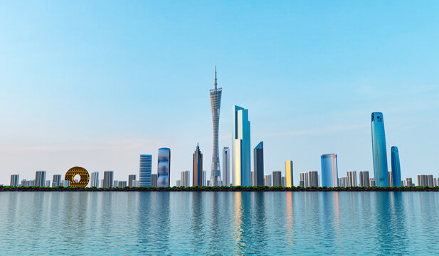 Skyline of Landmark Buildings in the Greater Bay Area of Guangdong Province, China