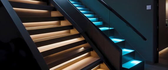 Staircase with builtin drawers each drawer organized with household essentials