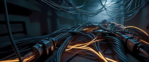 Underground network of tangled cables with rats running through them representing the chaos of exploited systems