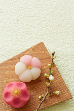 Plum paste placed on green Japanese paper