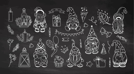 Chalkboard dwarf illustration set of whimsical hand-drawn elements