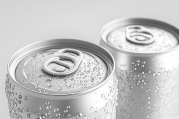 An aluminum white and silver soda can with water droplets on it, professional product photography, focus shot, minimalism