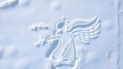 snow angel print in the snow. Generative AI