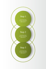 Step by step green vertical infographic template with 3 steps, options, parts or processes.