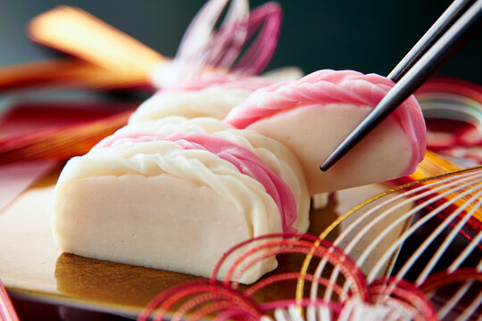 Red and white kamaboko