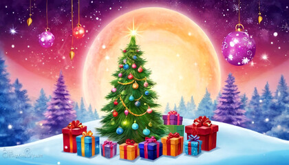 Obraz premium Magical Christmas Scene Under a Twilight Sky